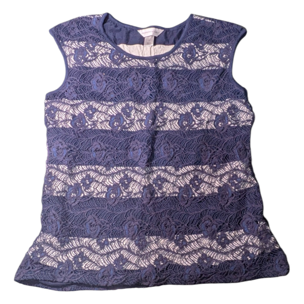 Christopher & Banks Women's Top Size L Sleeveless Blue Lace Style EUC